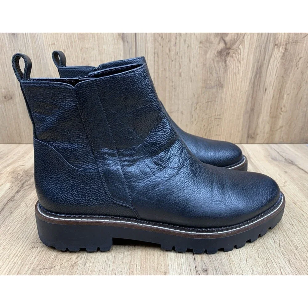 Nordstrom Women Miller 2 Lea Ankle Boots Black Leather Water Resistant Size 10 M